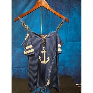 WOMEN'S SIZE LARGE COLD SHOULDER ANCHOR STYLE BLOUSE FITS LIKE MED (FITTED)